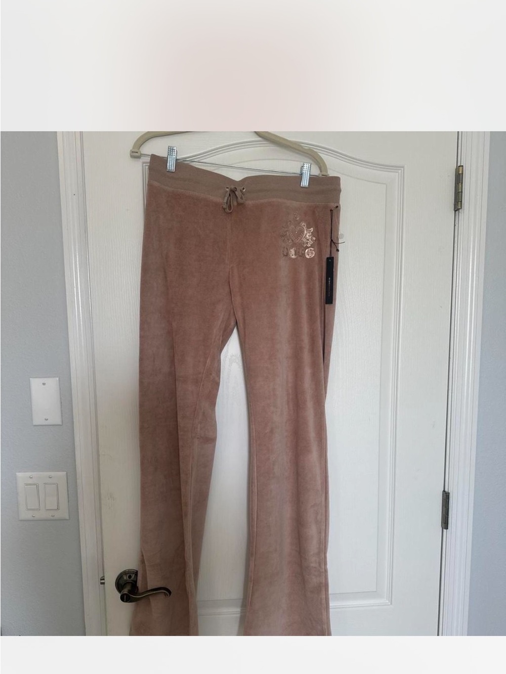 BCBG Mauve Brown Velour Joggers with Embroidered Detail